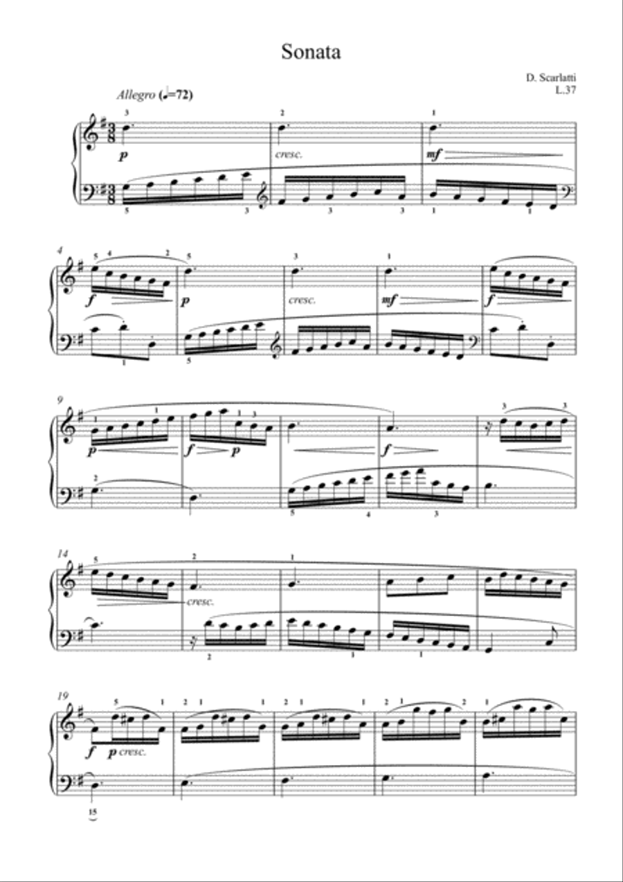 Scarlatti-Sonata in G-Major L.37 K.325(piano) Piano Solo scores gallery preview page 2
