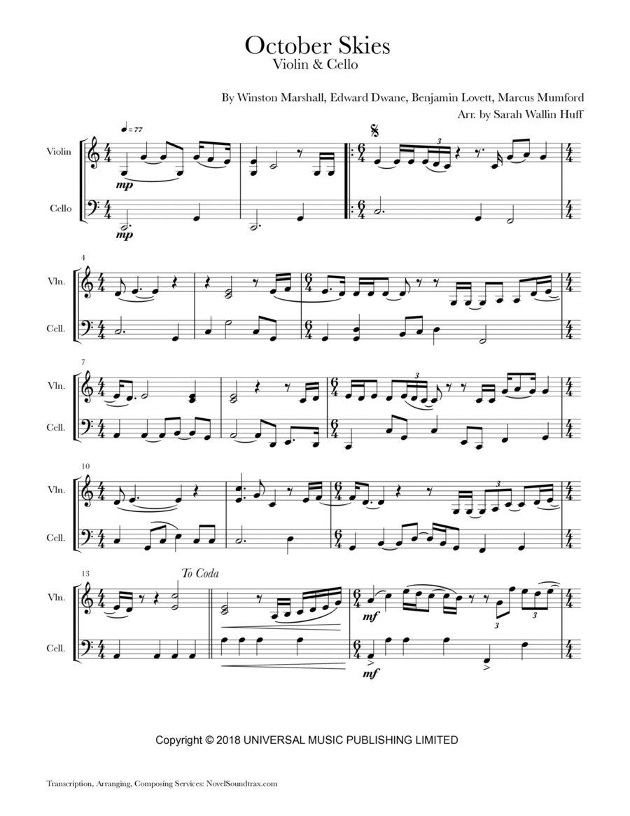 October Skies String Duet scores gallery preview page 1