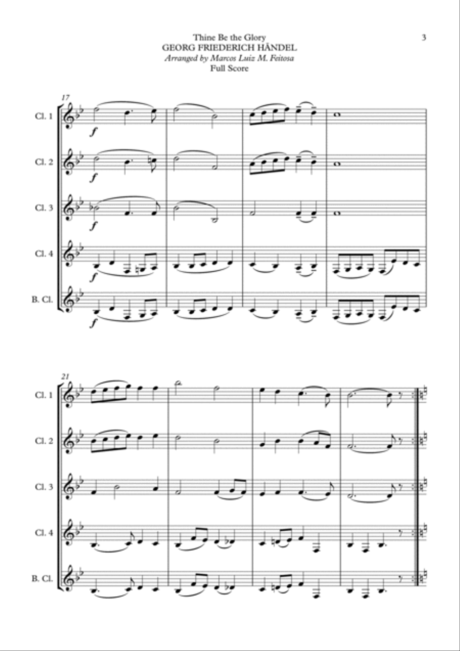Thine Be the Glory (Maccabeus) - Clarinet Quintet Clarinet Quintet scores gallery preview page 5
