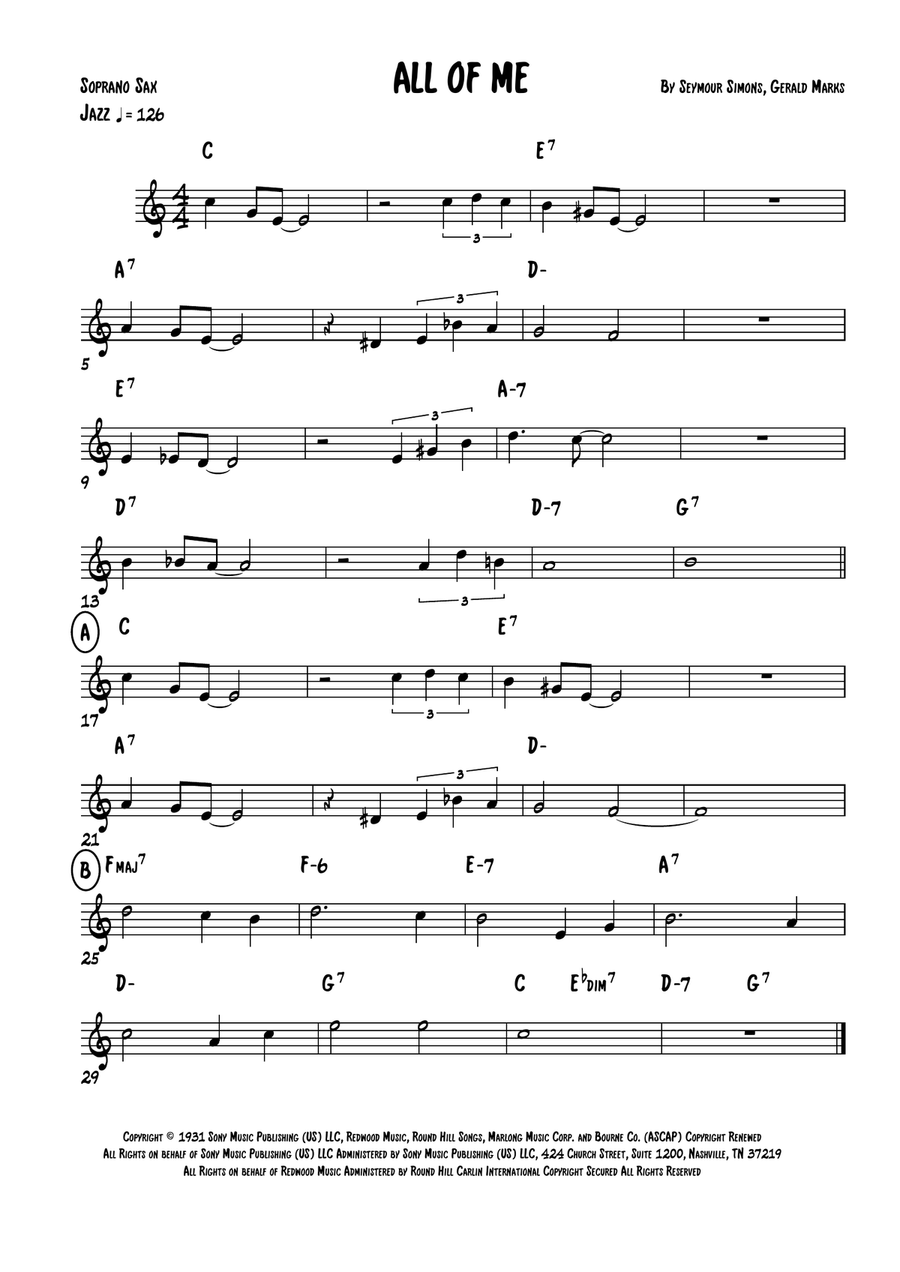 All Of Me Soprano Saxophone scores gallery preview page 1