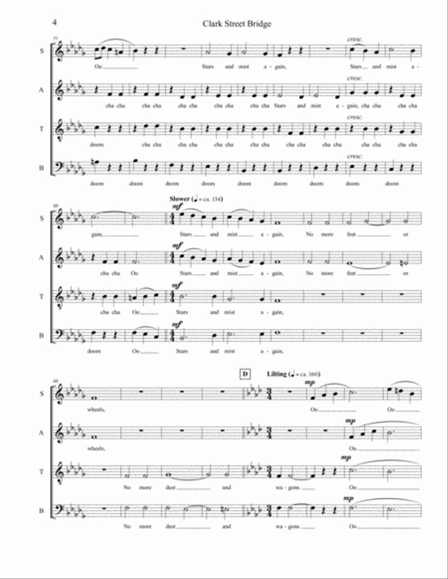 Clark Street Bridge (SATB), original composition by Sarah Jaysmith (text by Carl Sandburg) 4-Part scores gallery preview page 4
