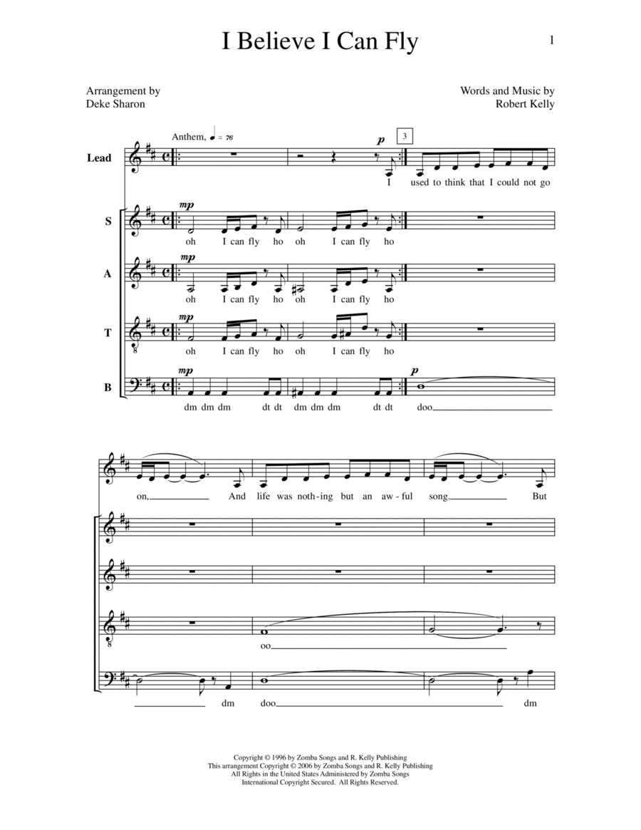 I Believe I Can Fly 4-Part scores gallery preview page 1