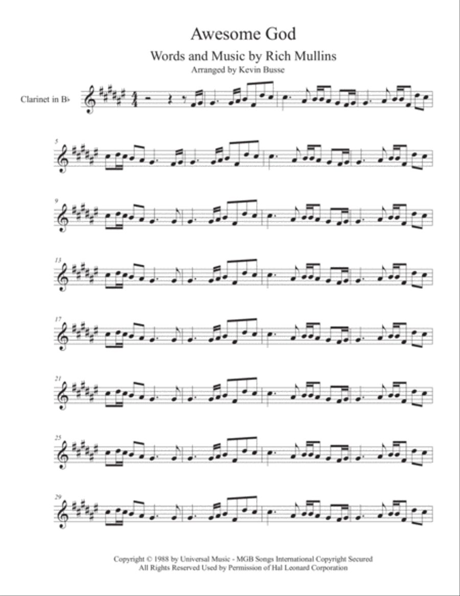 Awesome God Clarinet Solo scores gallery preview page 1