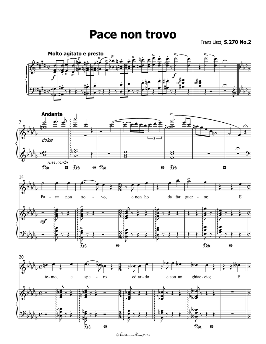 Pace non trovo, by Liszt, S.270 No.2, in b flat minor Voice scores gallery preview page 3