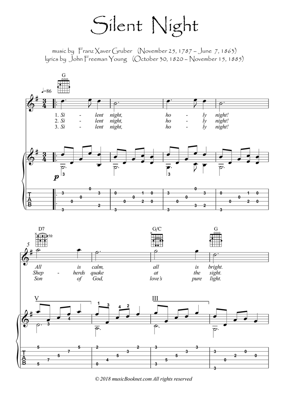 Silent Night Christmas carol Violin guitar duet String Duet scores gallery preview page 1