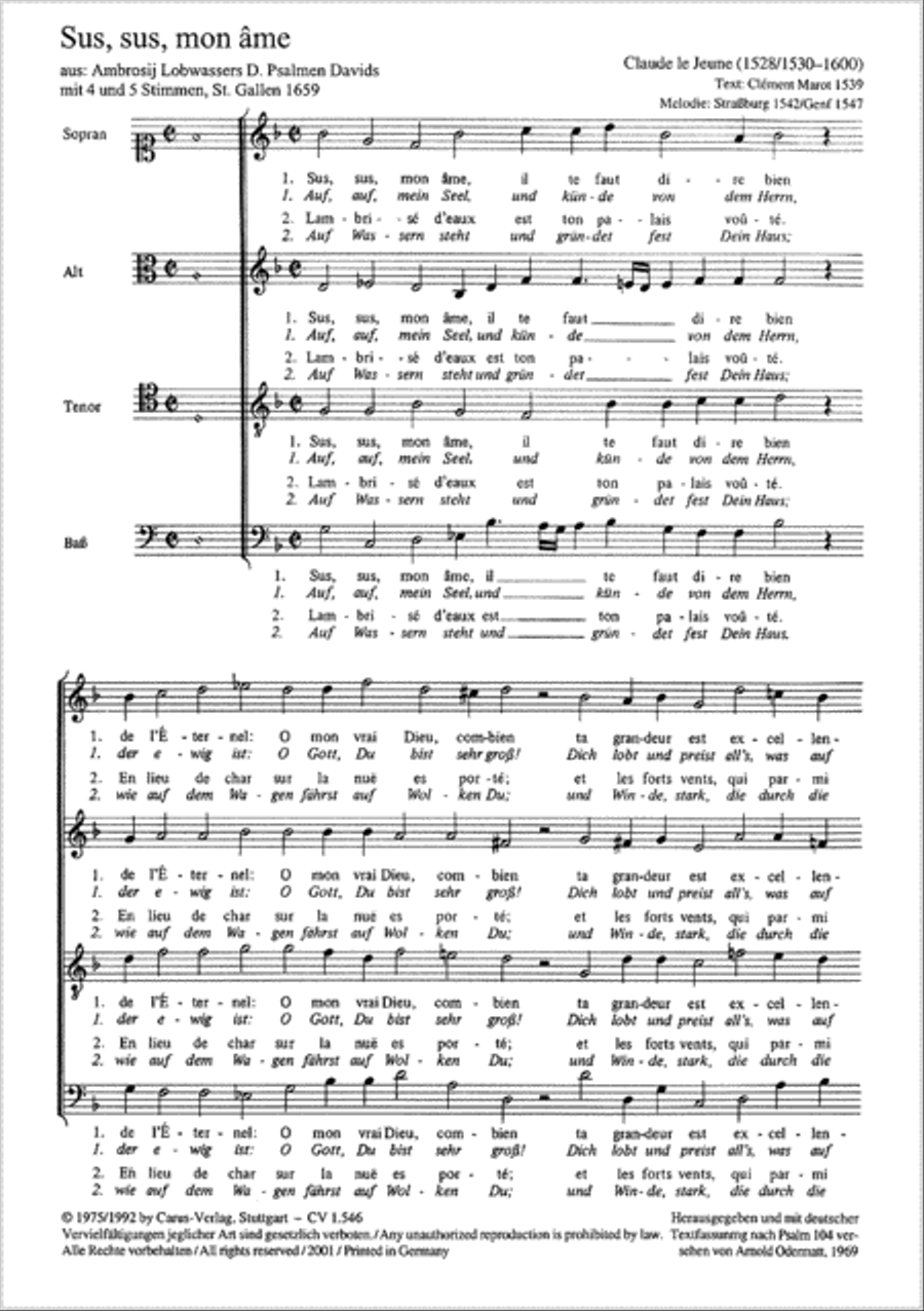 Sus, sus, mon ame SATTB scores gallery preview page 1