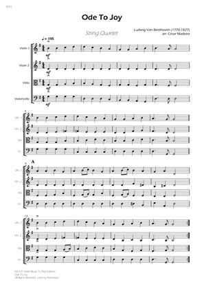 Ode To Joy - Easy String Quartet (Full Score) - Score Only