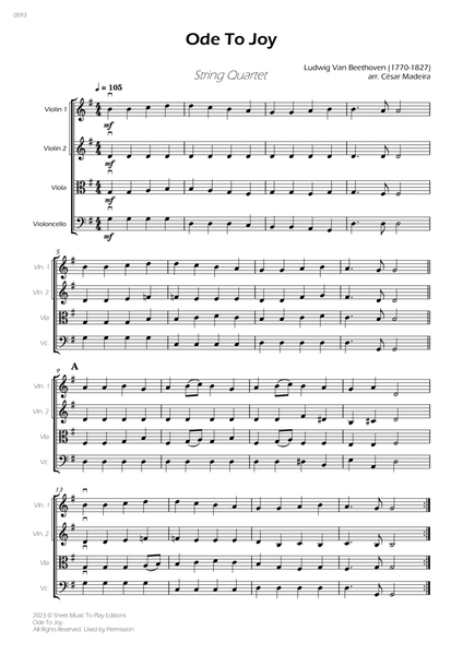 Ode To Joy - Easy String Quartet (Full Score) - Score Only image number null