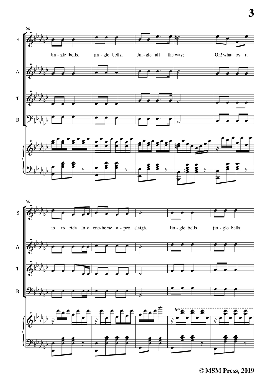 Pierpont-Jingle Bells(The One Horse Open Sleigh),in G flat Major,for Quatre Chorales 4-Part scores gallery preview page 5
