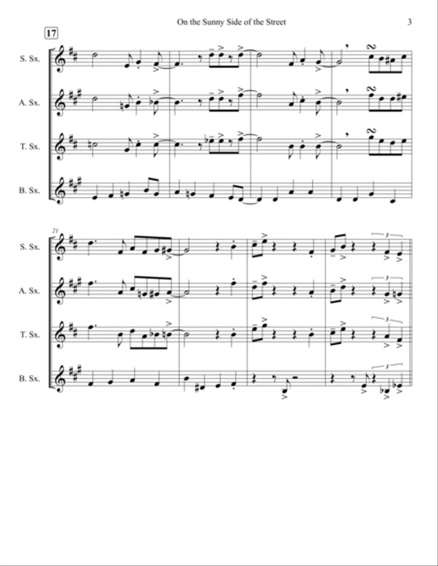 On The Sunny Side Of The Street Saxophone Quartet scores gallery preview page 3
