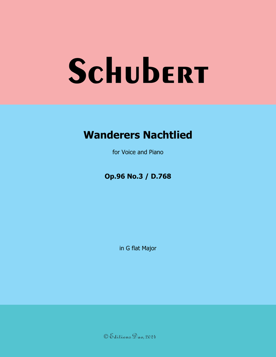 Wanderers Nachtlied, by Schubert, D.768, in G flat Major Voice scores gallery preview page 1