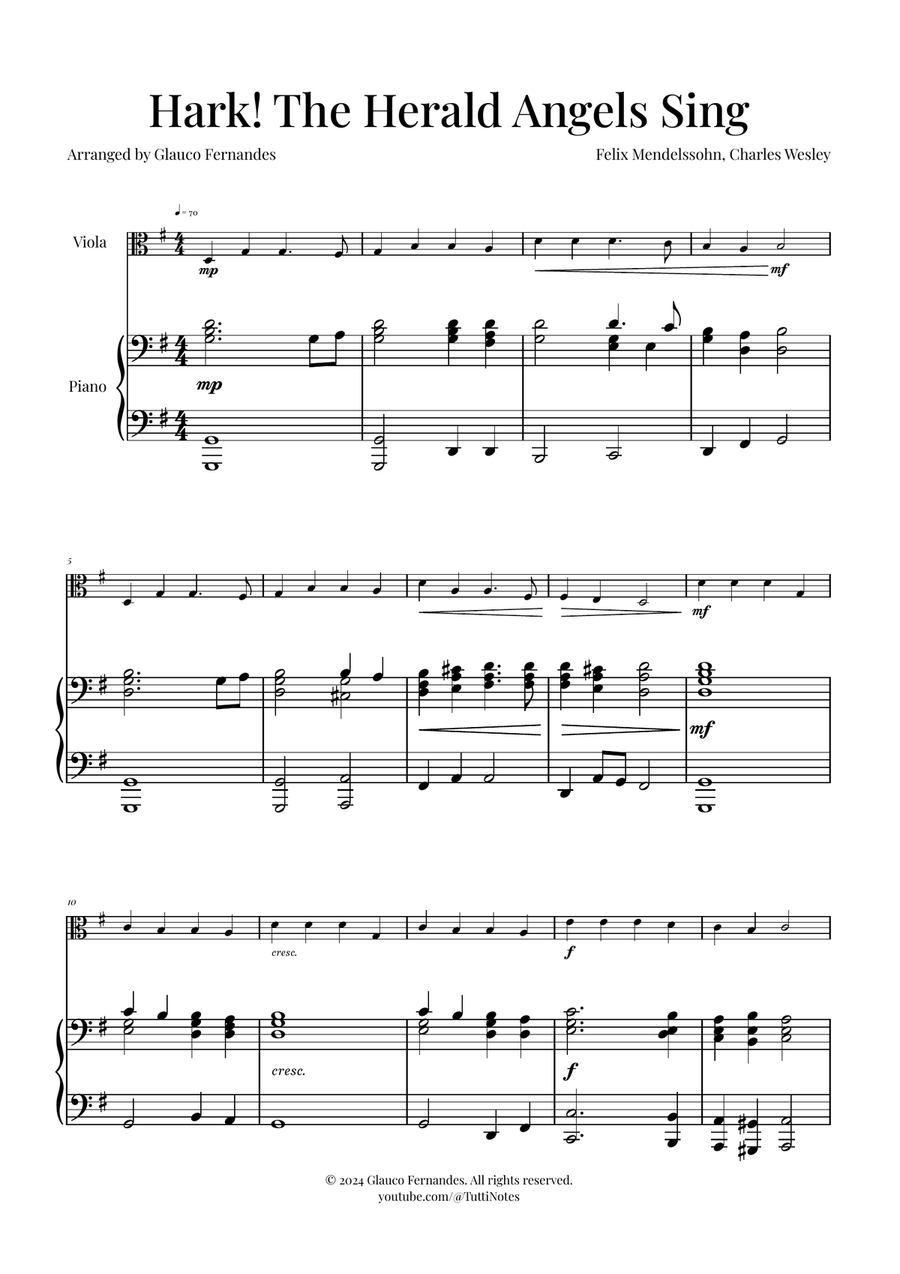 Hark! The Herald Angels Sing | BEAUTIFUL Christmas Carol Viola scores gallery preview page 1