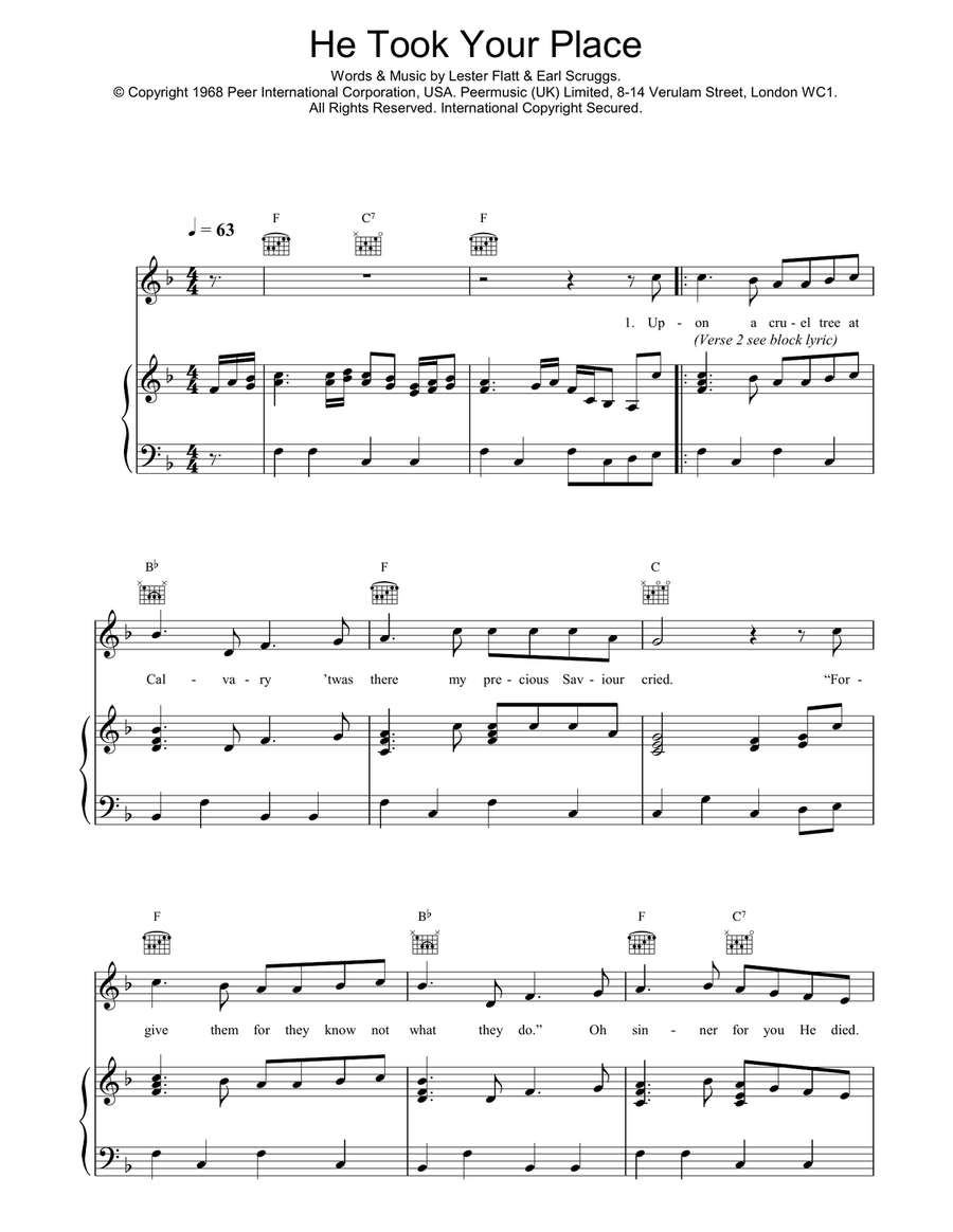 He Took Your Place He Took Your Place Piano, Vocal, Guitar scores gallery preview page 1