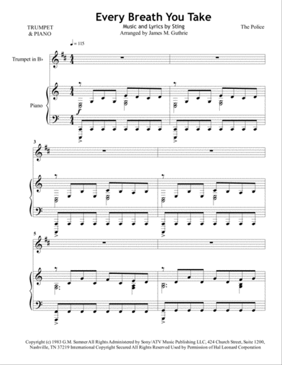 Every Breath You Take B-Flat Trumpet scores gallery preview page 1