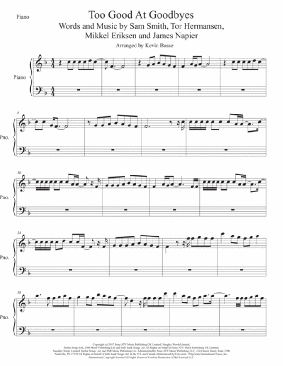 Too Good At Goodbyes Easy Piano scores gallery preview page 1