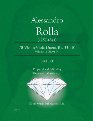 Book cover for 78 Violin-Viola Duets, BI. 33-110 Volume 16 (BI. 91-94)