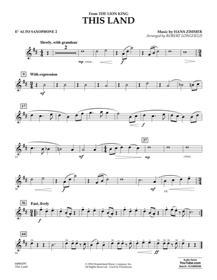 Book cover for This Land (from The Lion King) (arr. Robert Longfield) - Eb Alto Saxophone 2