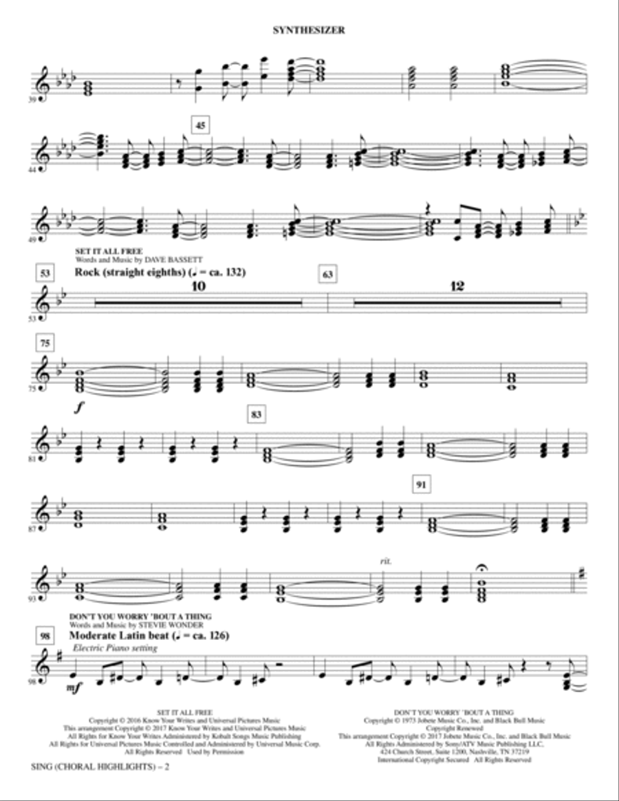 Sing (Choral Highlights) - Synthesizer Choir scores gallery preview page 2