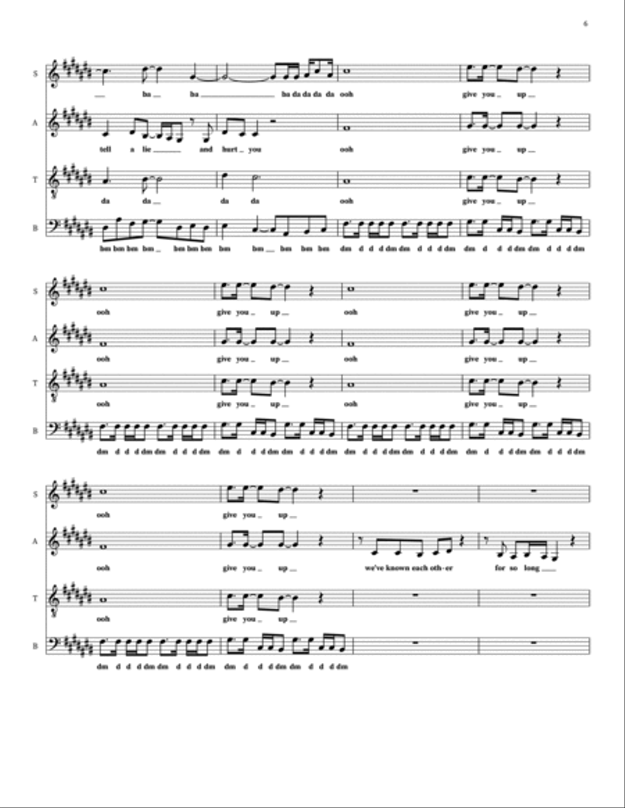 Never Gonna Give You Up 4-Part scores gallery preview page 6