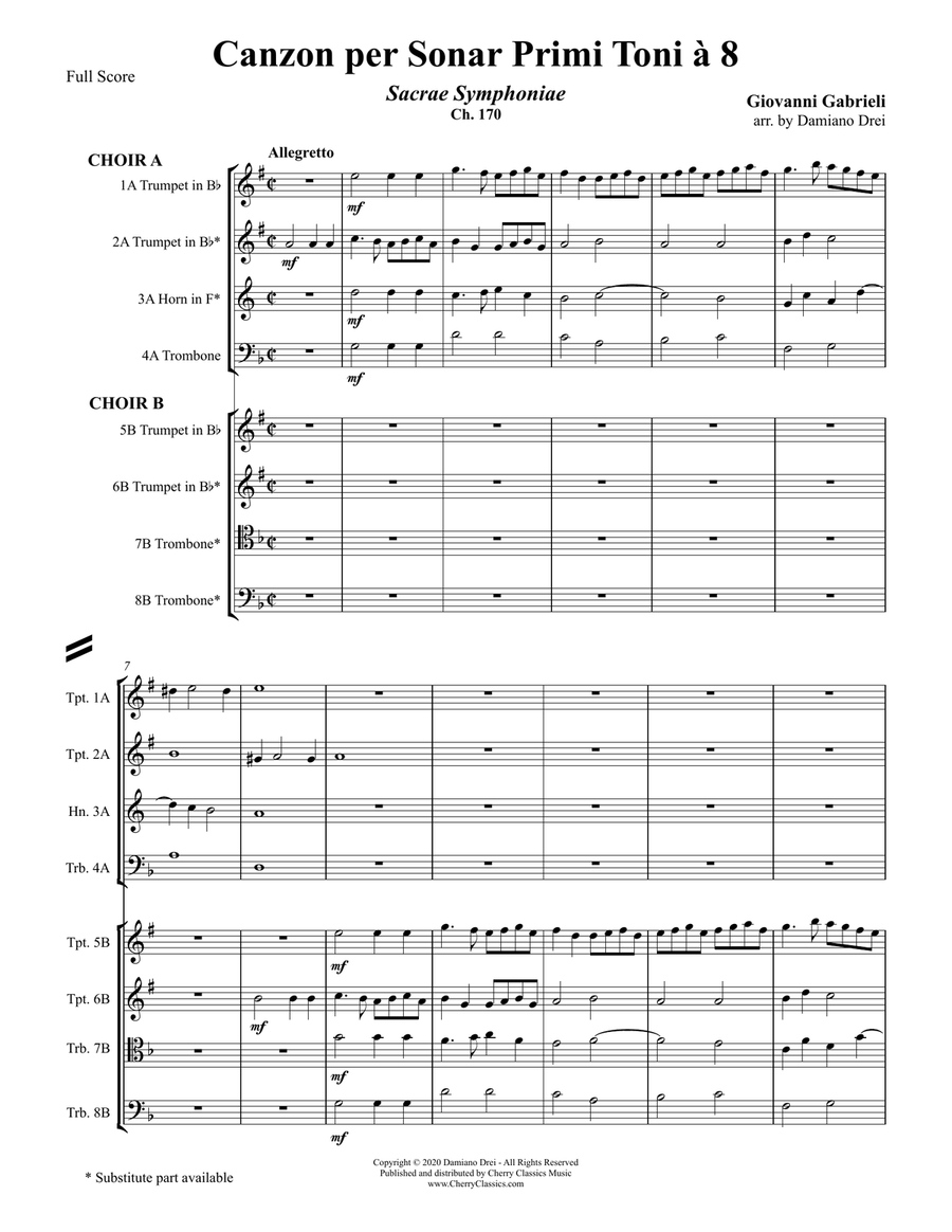 Canzon per Sonar Primi Toni a 8 for 8-part Brass Ensemble Octet Large Ensemble scores gallery preview page 2