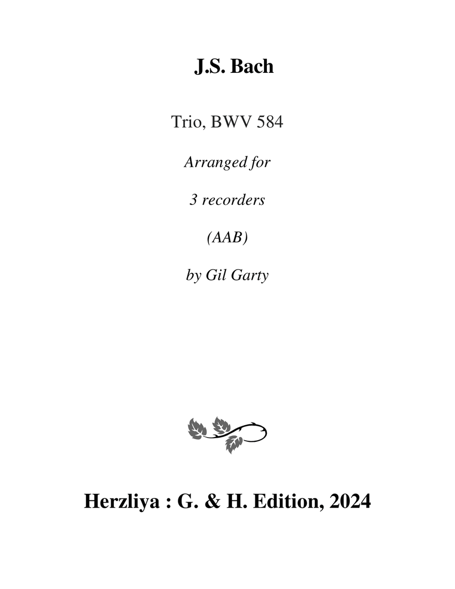 Trio for organ, BWV 584 (arrangement for 3 recorders (AAB)) Recorder scores gallery preview page 1