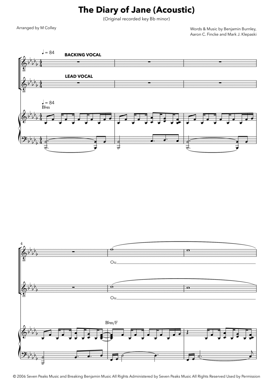The Diary Of Jane Piano, Vocal, Guitar scores gallery preview page 1