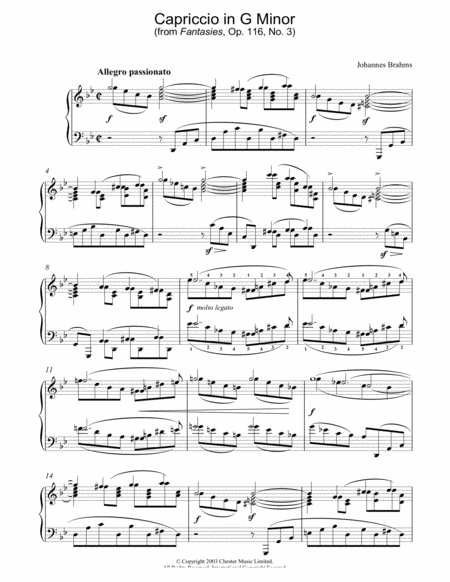 Capriccio in G Minor (from Fantasies, Op. 116, No. 3)