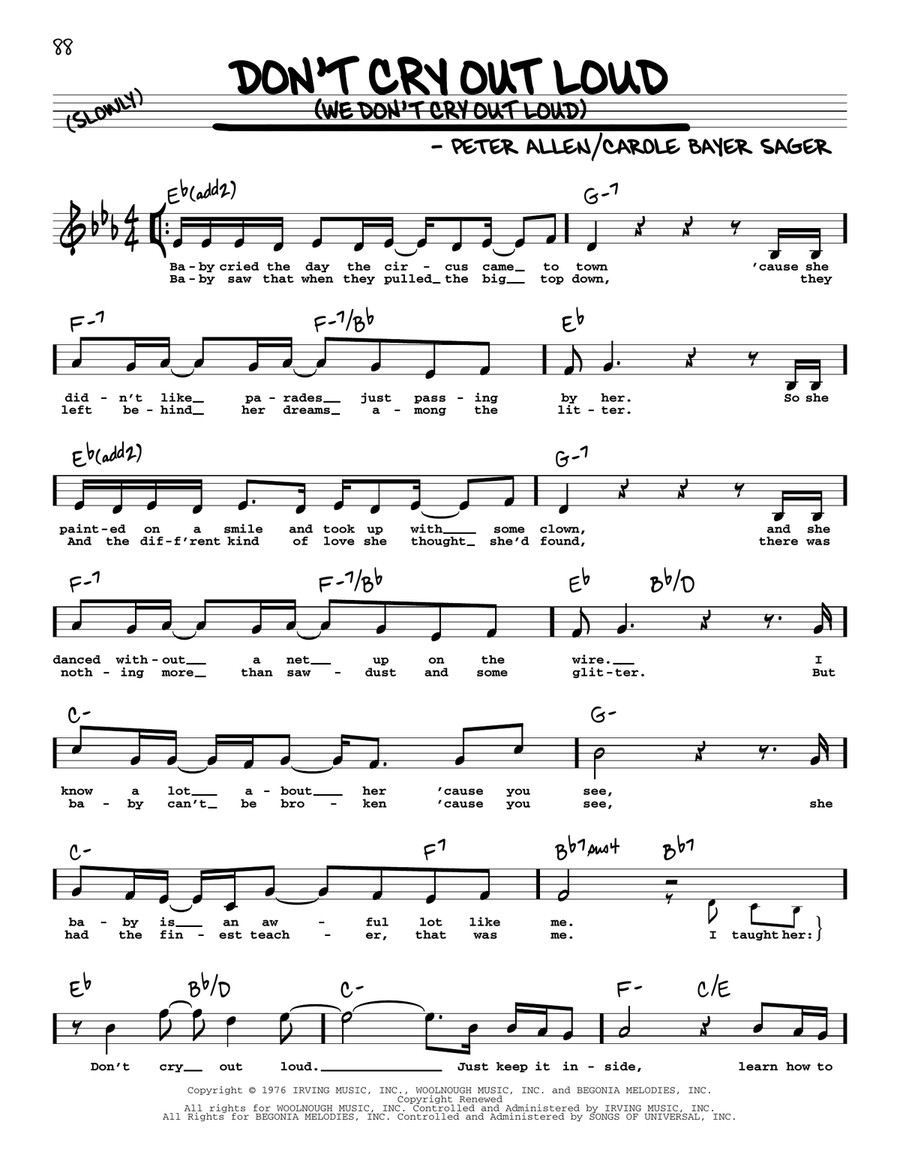 Don't Cry Out Loud (We Don't Cry Out Loud) (High Voice) (from The Boy From Oz) High Voice scores gallery preview page 1