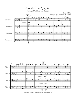 Book cover for Chorale from "Jupiter" - Trombone Quartet