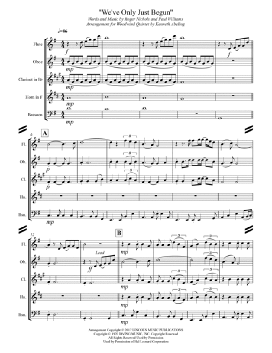 We've Only Just Begun Woodwind Quintet scores gallery preview page 2