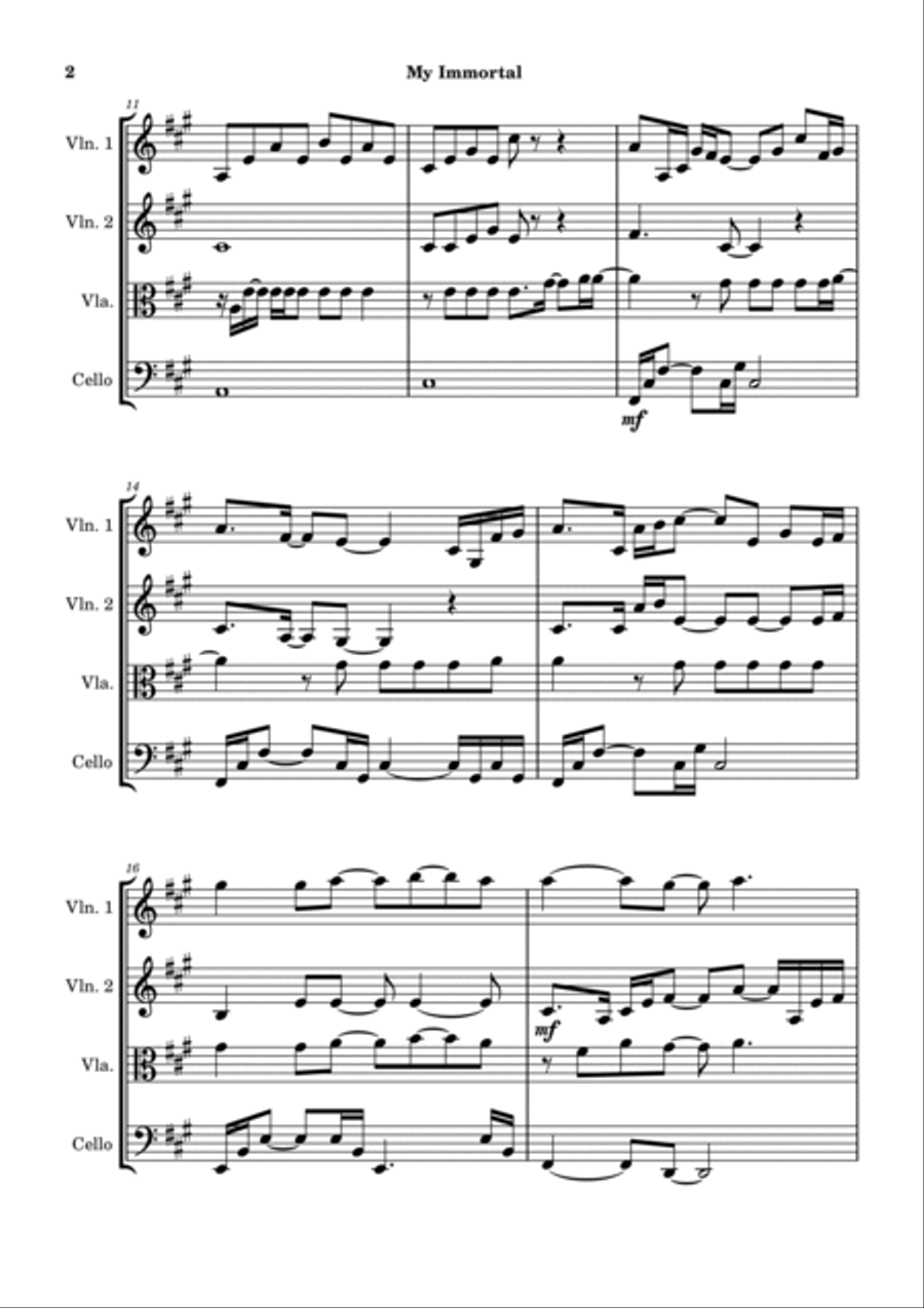 My Immortal String Quartet scores gallery preview page 2