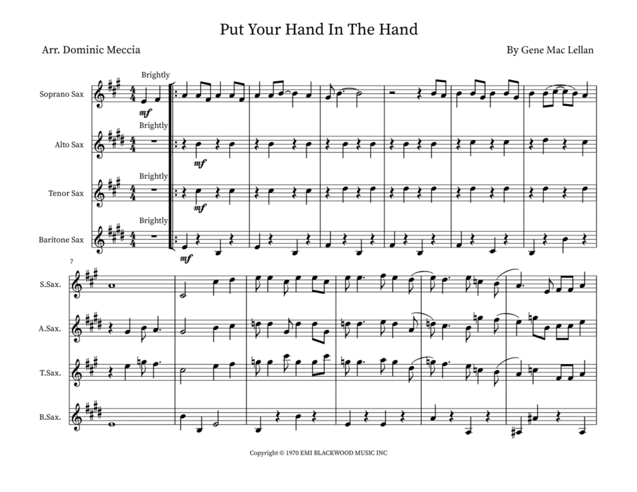 Put Your Hand In The Hand Saxophone Quartet scores gallery preview page 1