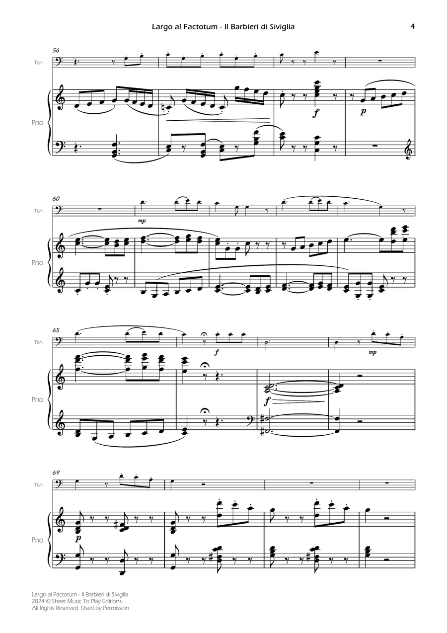 Largo al Factotum - Trombone and Piano (Full Score and Parts) Piano scores gallery preview page 6