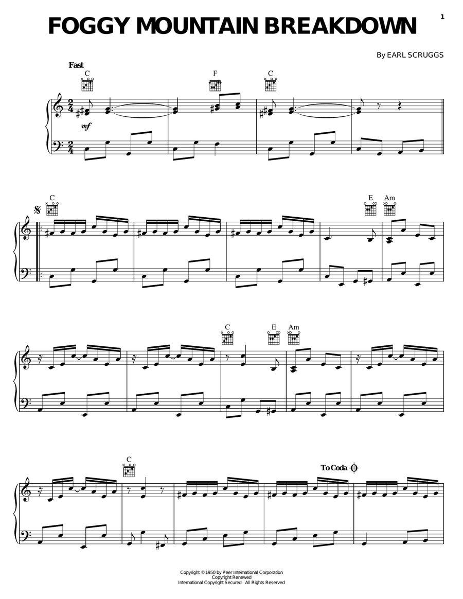 Foggy Mountain Breakdown Piano, Vocal, Guitar scores gallery preview page 1