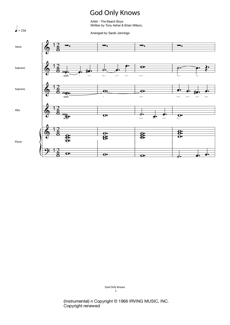 God Only Knows God Only Knows SSA scores gallery preview page 1