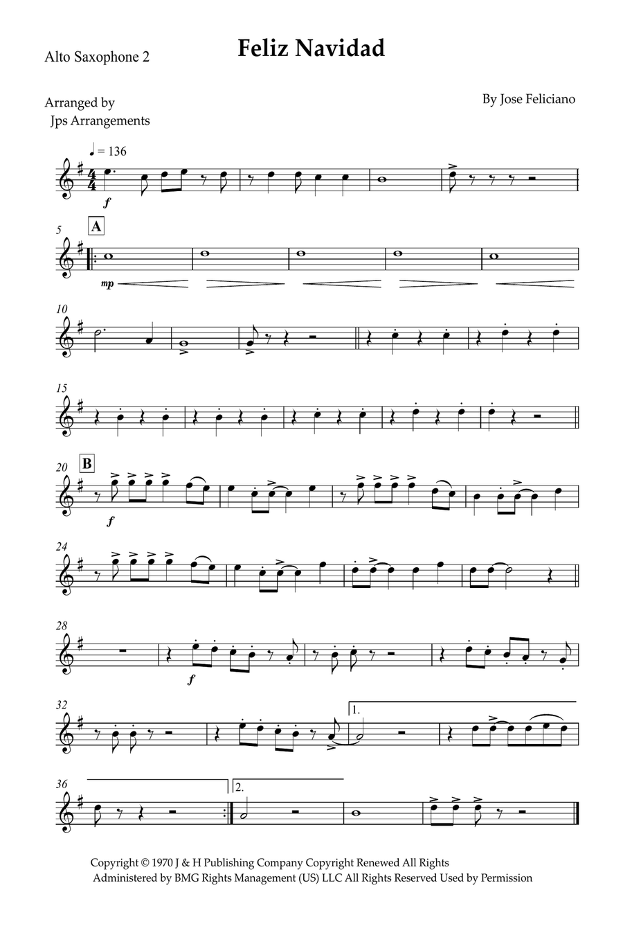 Feliz Navidad Saxophone Quartet scores gallery preview page 6