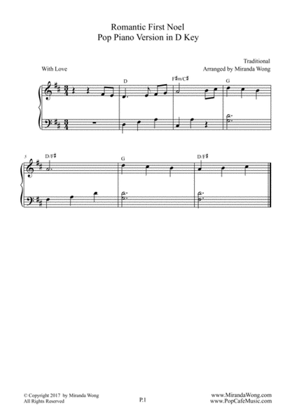 Romantic First Noel - Easy & Fancy Piano Version in D Key (With Chords) image number null