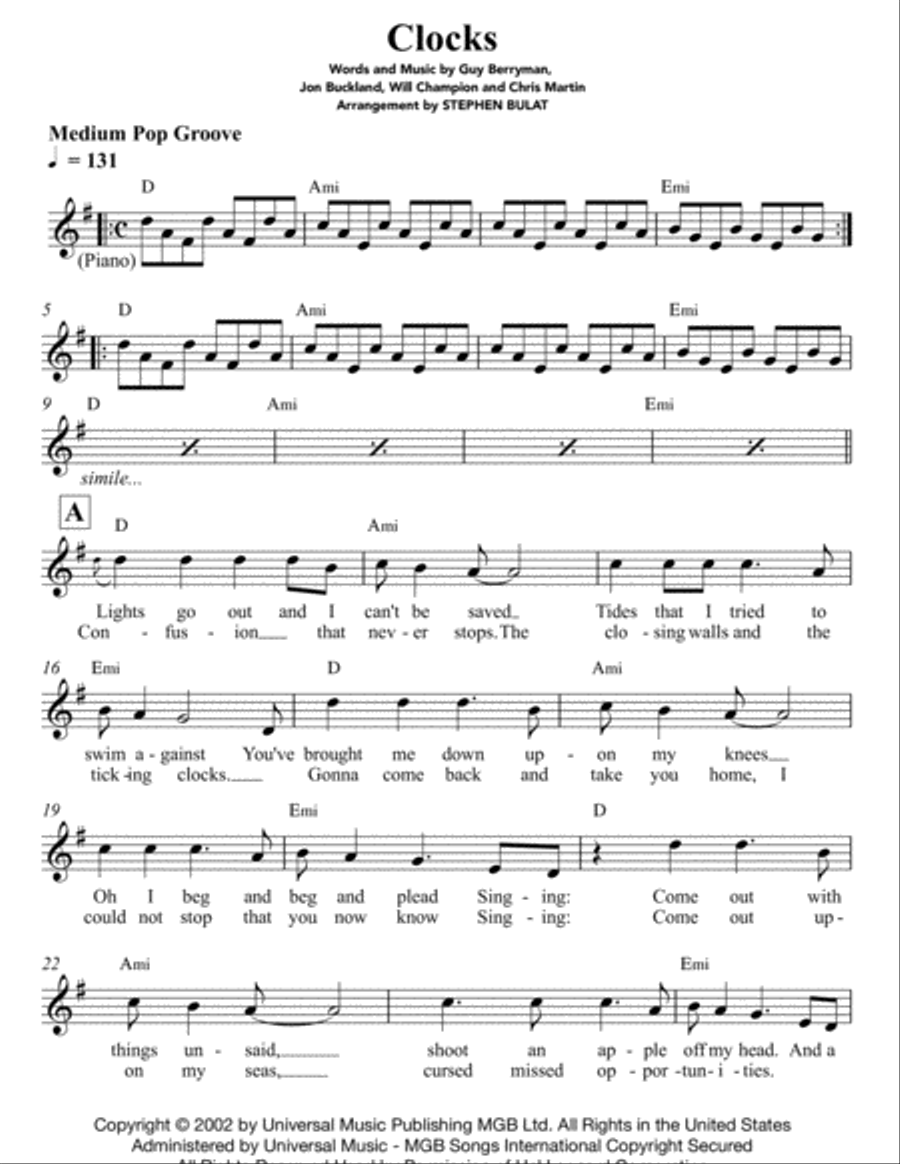 Clocks Clocks Piano, Vocal, Guitar scores gallery preview page 2