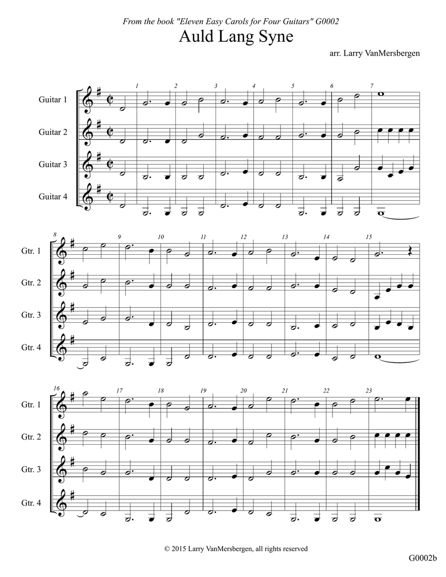 Auld Lang Syne for four guitars Large Ensemble scores gallery preview page 1