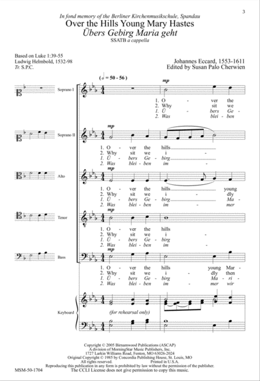 Over the Hills Young Mary Hastes/Übers Gebirg Maria geht SSATB scores gallery preview page 2