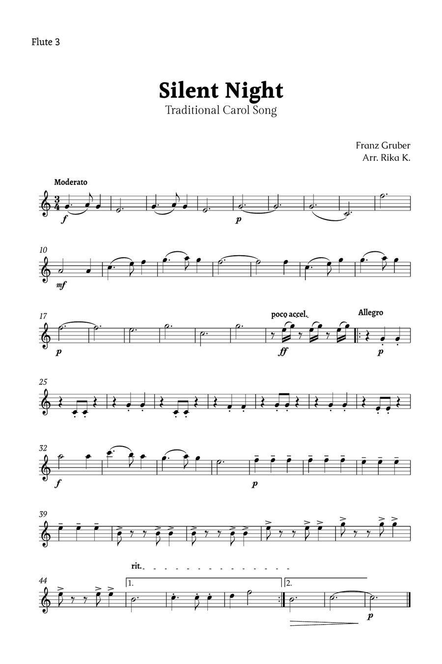 Silent Night for Flute Quartet Flute Quartet scores gallery preview page 5