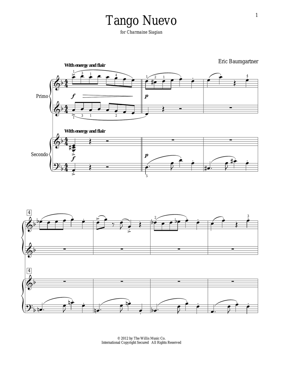 Tango Nuevo Tango Nuevo Piano Duet scores gallery preview page 1