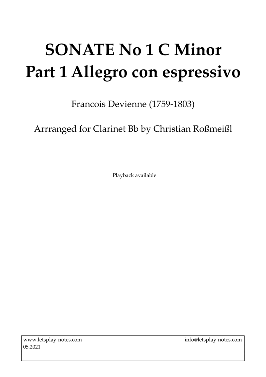 Devienne Sonata No 1 C Minor Part 1 Allegro (Clarinet) Clarinet Solo scores gallery preview page 1