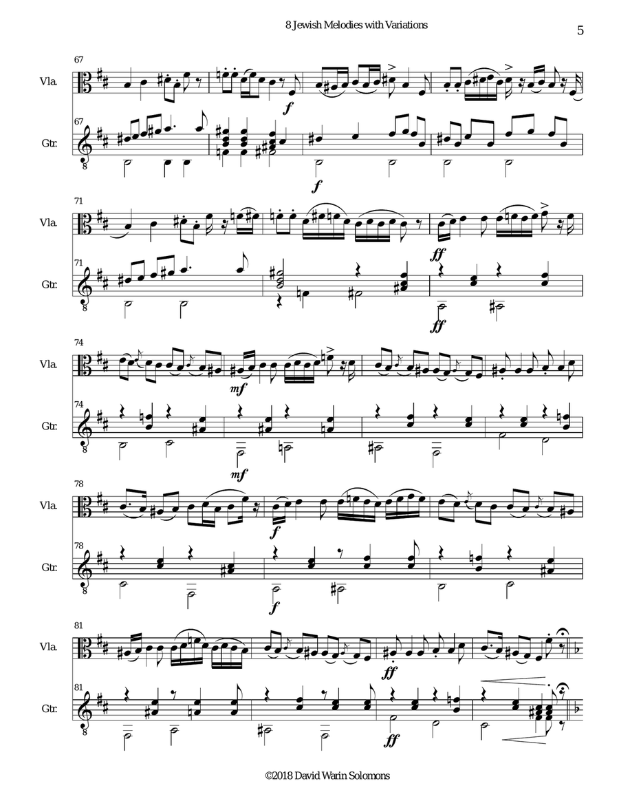 8 Jewish Melodies with Variations for viola and guitar String Duet scores gallery preview page 5