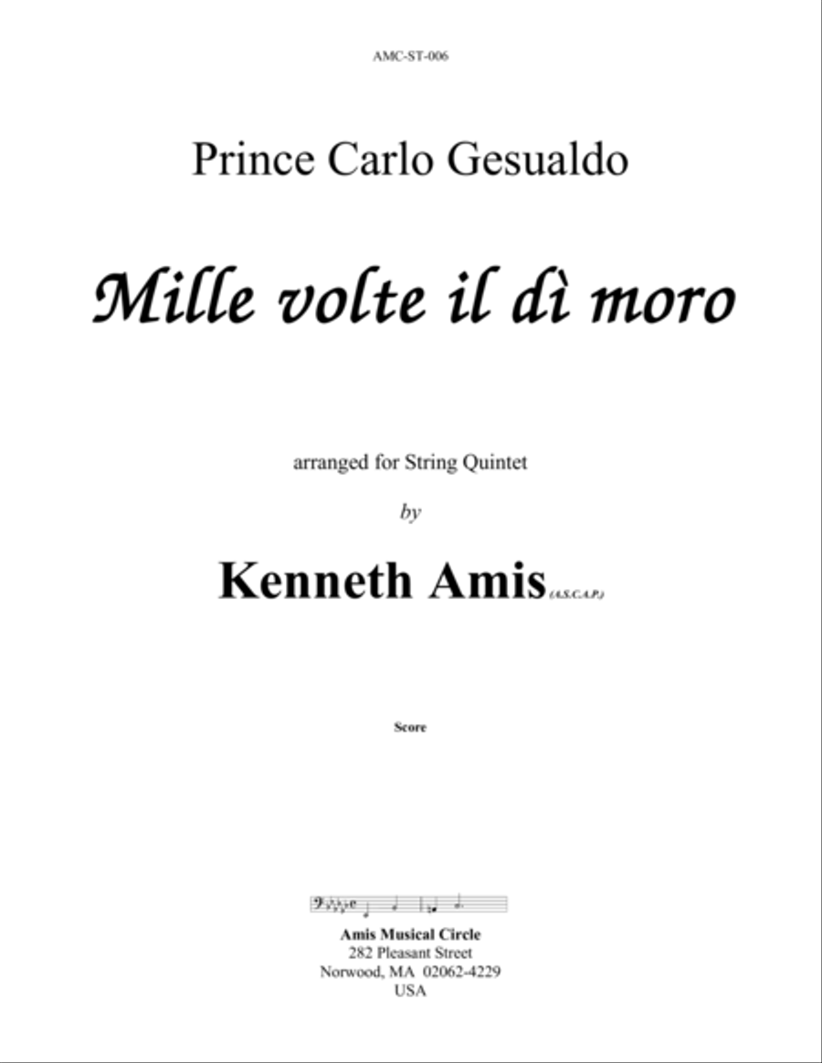 Mille volte il dì moro (for string quintet)