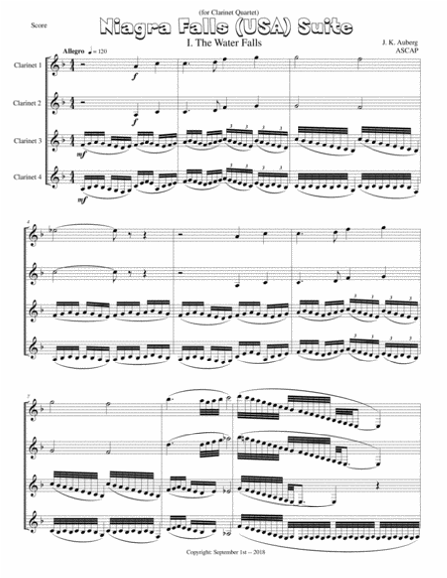 Niagara Falls Suite, USA, for Clarinet Quartet Clarinet Quartet scores gallery preview page 1