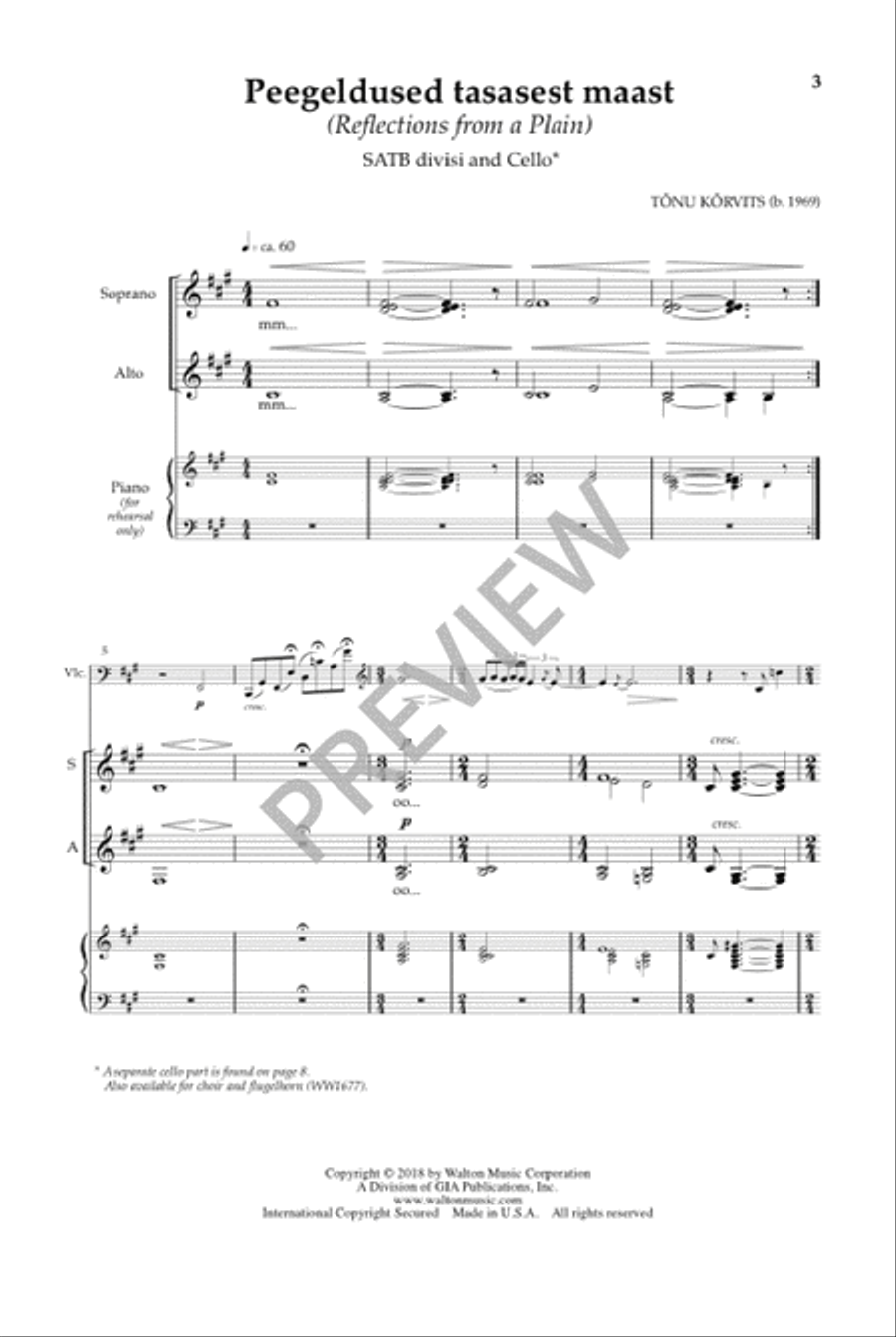 Peegeldused tasasest maast (with Cello) 4-Part scores gallery preview page 4