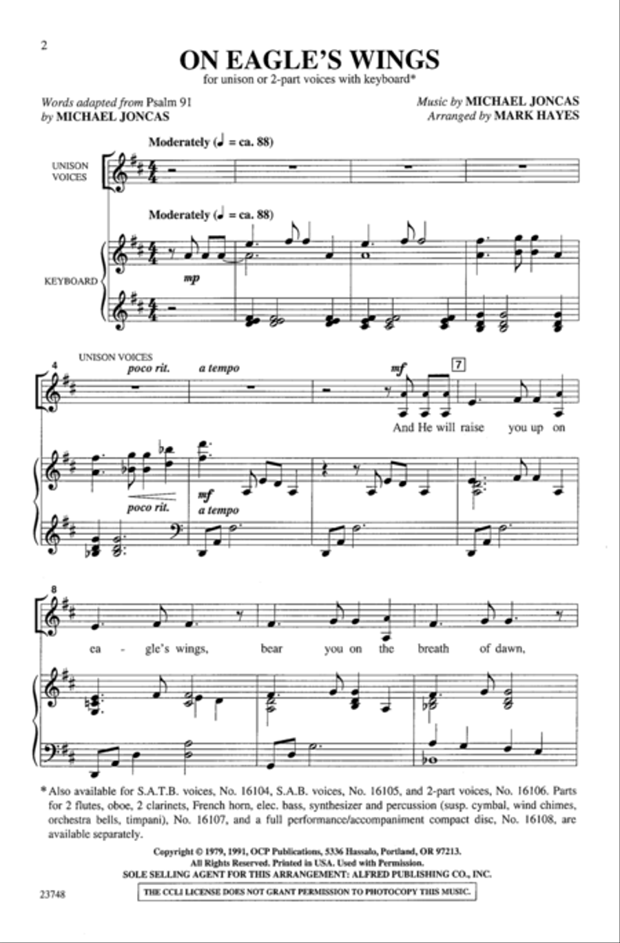 On Eagle's Wings On Eagle's Wings Unison Choir scores gallery preview page 2