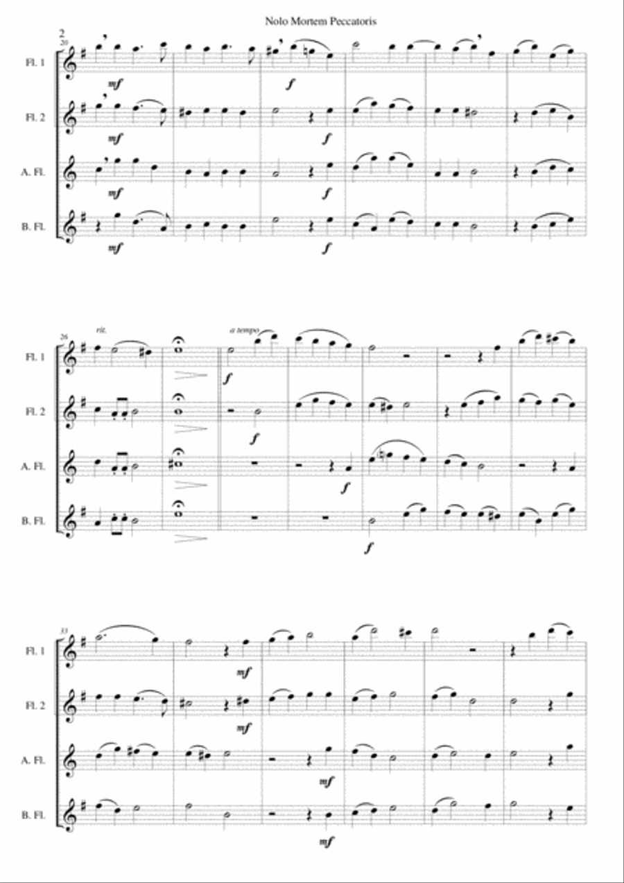 Nolo mortem peccatoris (I do not wish a sinner to die) for flute quartet Flute Quartet scores gallery preview page 2