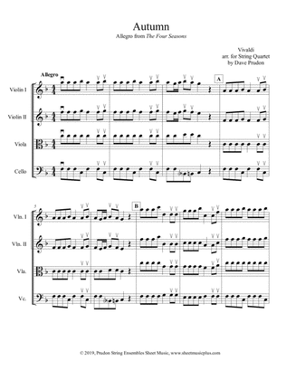 Book cover for Vivaldi Autumn (Allegro) for String Quartet